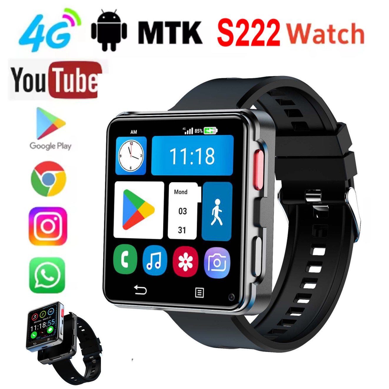 Watch Smartwatch Android - สมาร์ทวอทช์ S222 รองรับซิมการ์ด 4G หน่วยความจำ RAM