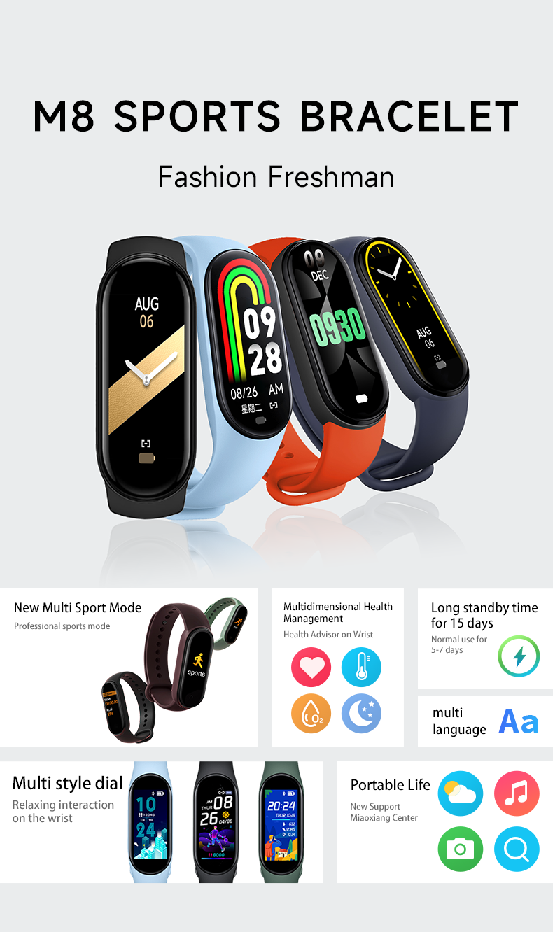 M8 สมาร์ทวอท์ชผู้ชายผู้หญิงฟิต - Smartwatch Digital Watches For Women บทวิจารณ์และราคา